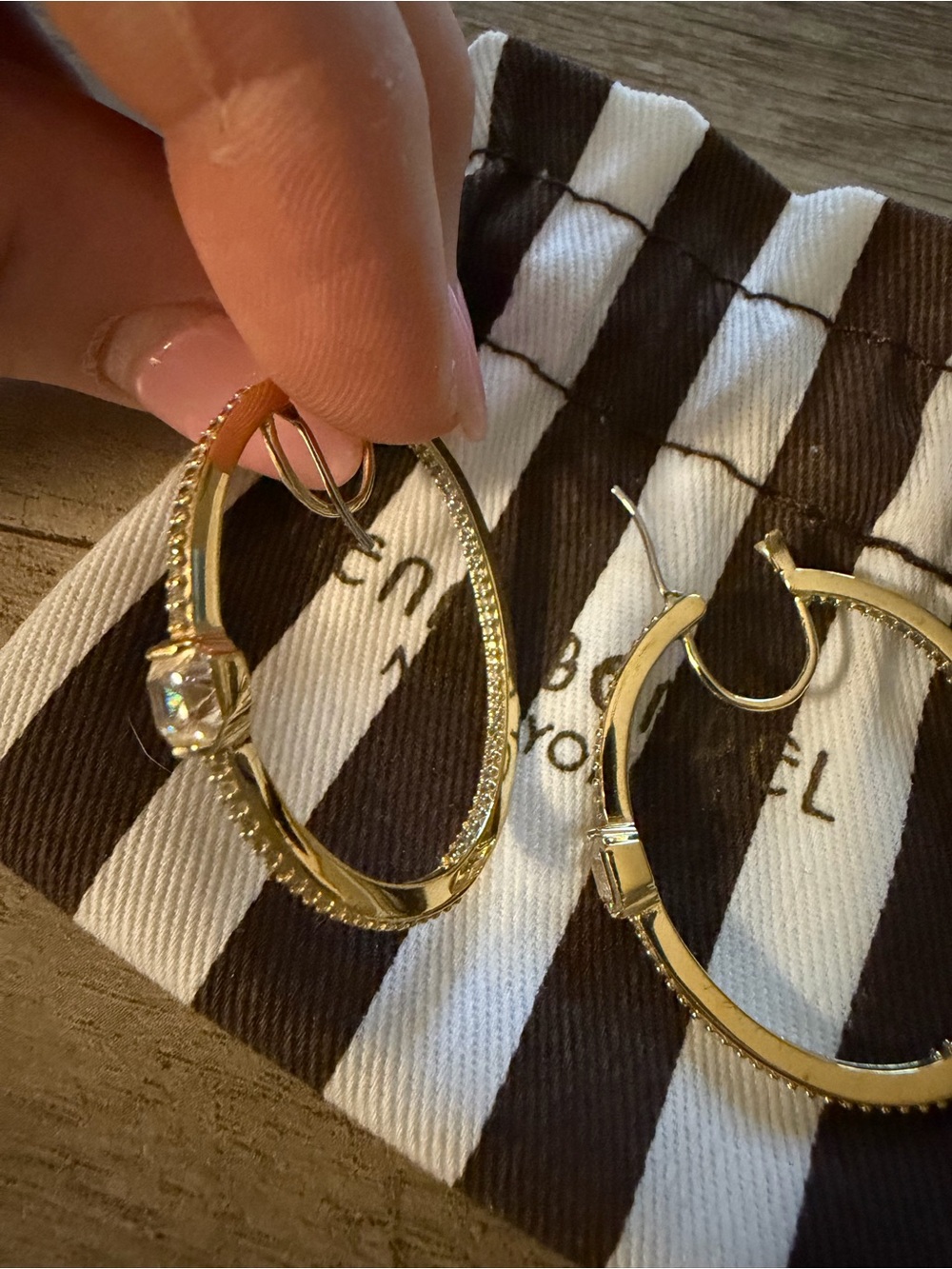 henri bendel Gold Hoop Earrings with Clear Crystal Accent